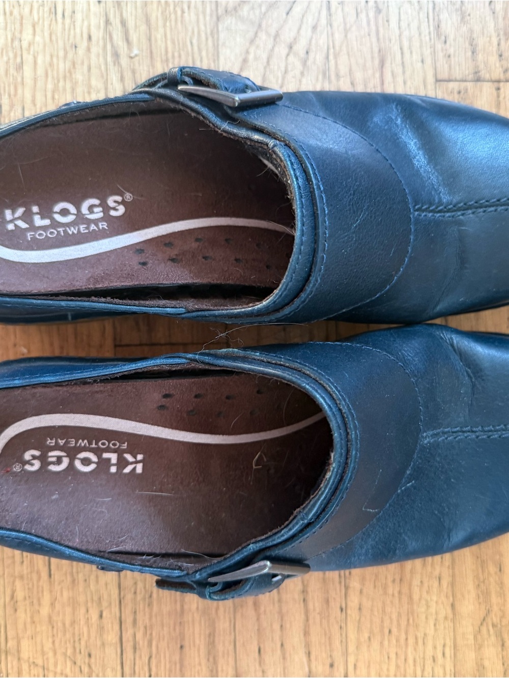 Klogs Navy Slip-On Leather Loafers with Buckle Accent
